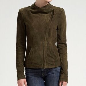 Vince Olive Green Suede Leather Jacket Women's Size Small